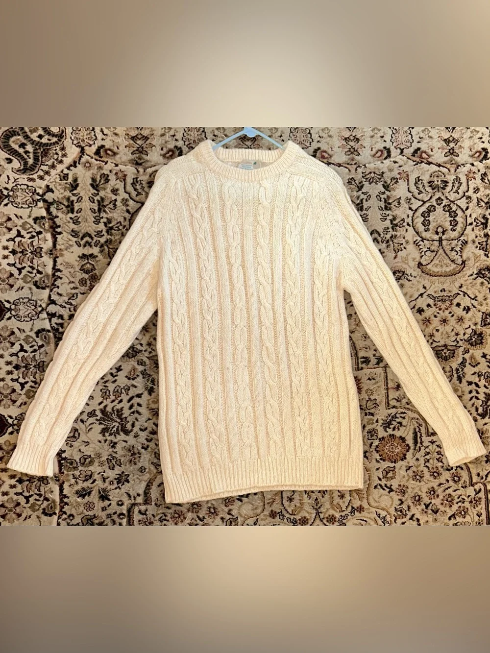 VTG CLONA CableKnit Sweater Men XL Cream Hand Made Pure New Wool Aran IRELAND